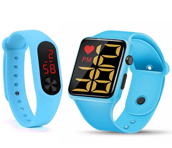 MVS Digital Watches for Boys Latest Kids Watch Men Combo ( Pack of 2 ) - Sky blue