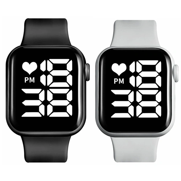 MVS LED Square Digital Watch for Girls/Boys Combo Of ( 2 Pack ) - Black & White