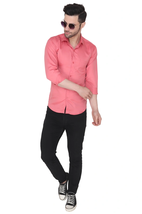 MVS Men's Cotton Blend | Regular Fit | Solid Plain Colors | Formal Shirt | Full Sleeve - Pink, XL