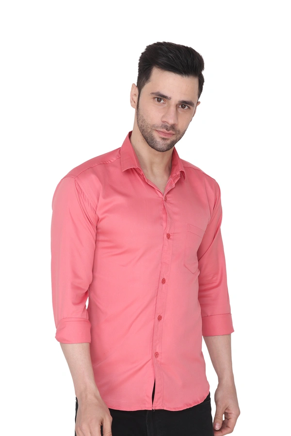 MVS Men's Cotton Blend | Regular Fit | Solid Plain Colors | Formal Shirt | Full Sleeve - Pink, XL