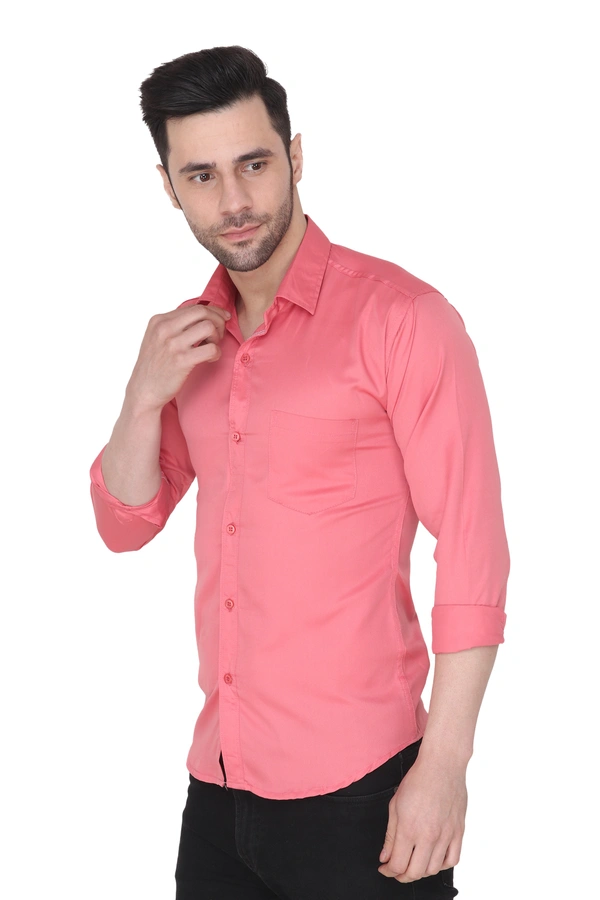 MVS Men's Cotton Blend | Regular Fit | Solid Plain Colors | Formal Shirt | Full Sleeve - Pink, L