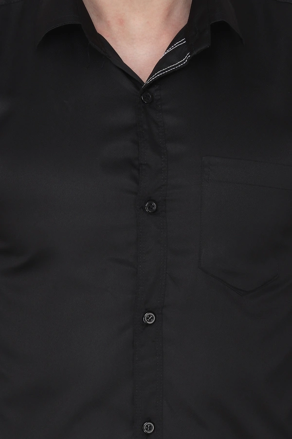 MVS Men's Cotton Blend | Regular Fit | Solid Plain Colors | Formal Shirt | Full Sleeve - Black, L