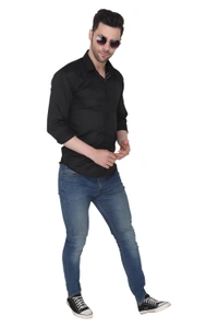 MVS Men's Cotton Blend | Regular Fit | Solid Plain Colors | Formal Shirt | Full Sleeve - Black, L