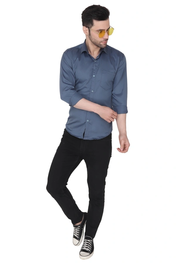 MVS Men's Cotton Blend | Regular Fit | Solid Plain Colors | Formal Shirt | Full Sleeve - Nevy Blue, XL