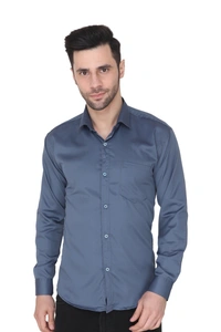 MVS Men's Cotton Blend | Regular Fit | Solid Plain Colors | Formal Shirt | Full Sleeve - Nevy Blue, L