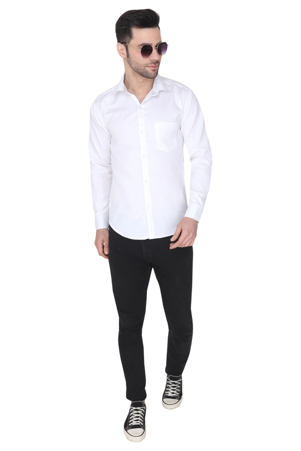 MVS Men's Cotton Blend | Regular Fit | Solid Plain Colors | Formal Shirt | Full Sleeve - White, XL