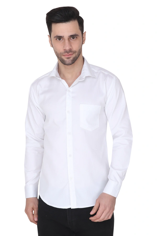 MVS Men's Cotton Blend | Regular Fit | Solid Plain Colors | Formal Shirt | Full Sleeve - White, M