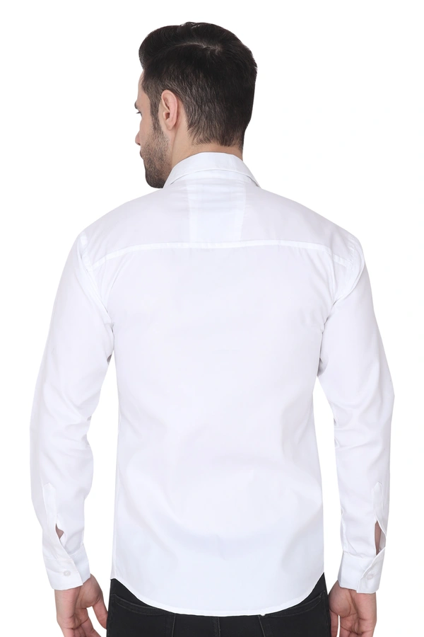 MVS Men's Cotton Blend | Regular Fit | Solid Plain Colors | Formal Shirt | Full Sleeve - White, M