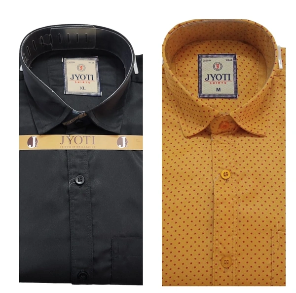 Men's Cotton Blend | Regular Fit | Plain & Printed   | Formal Shirt | (Pack of 2 ) - Yellow, L