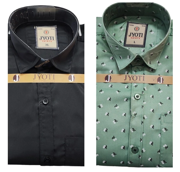Men's Cotton Blend | Regular Fit | Plain & Printed   | Formal Shirt | (Pack of 2 ) - Olive, L