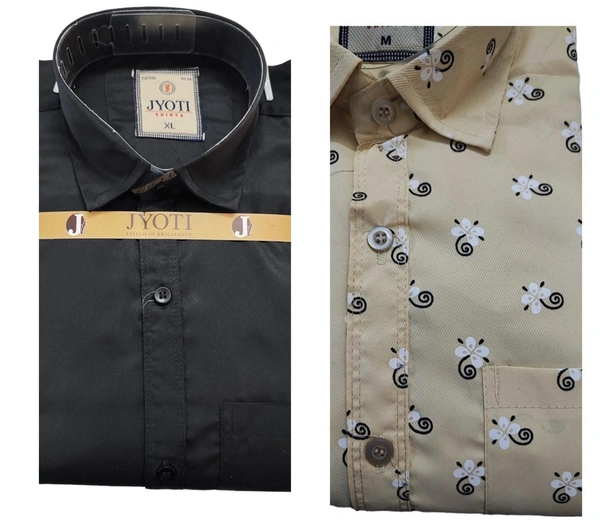 Men's Cotton Blend | Regular Fit | Plain & Printed   | Formal Shirt | (Pack of 2 ) - Cream, L, 350