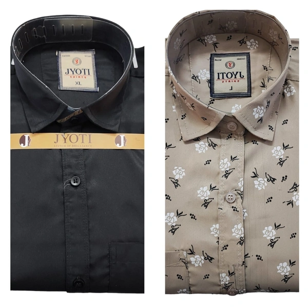 Men's Cotton Blend | Regular Fit | Plain & Printed   | Formal Shirt | (Pack of 2 ) - Beige, M, 350