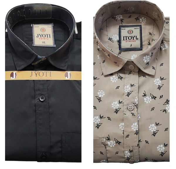 Men's Cotton Blend | Regular Fit | Plain & Printed   | Formal Shirt | (Pack of 2 ) - Beige, L, 350