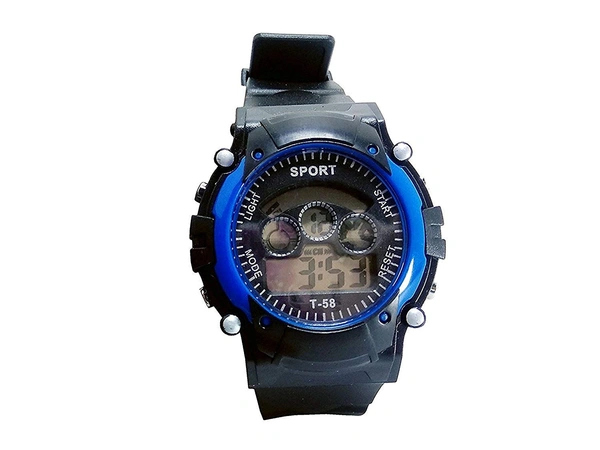 MVS Digital Sports Watch with 7 Lights, Alarm, Stop Watch, 12/24 Hrs Format, Back Light, Day & Date for Boys/Girls - Blue, Free, 150