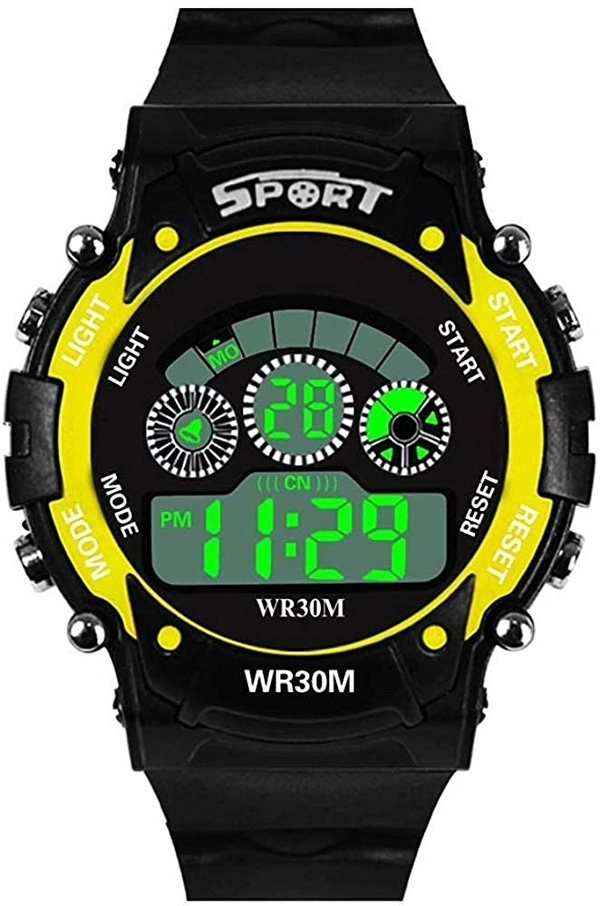 MVS 12/24 Hrs Format Digital Time Day and Date Stop Watch and Back Light - Yellow, Free, 150