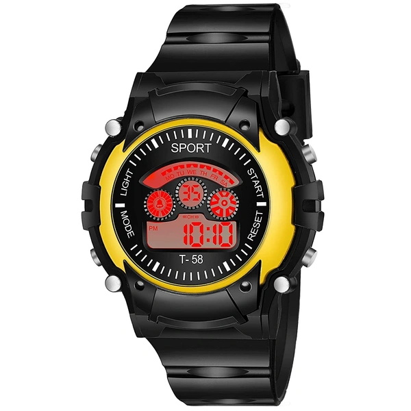 MVS 12/24 Hrs Format Digital Time Day and Date Stop Watch and Back Light - Yellow, Free, 150