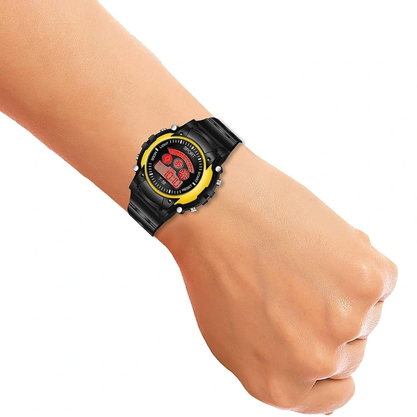 MVS 12/24 Hrs Format Digital Time Day and Date Stop Watch and Back Light - Yellow, Free, 150