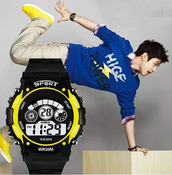 MVS 12/24 Hrs Format Digital Time Day and Date Stop Watch and Back Light - Yellow, Free, 150