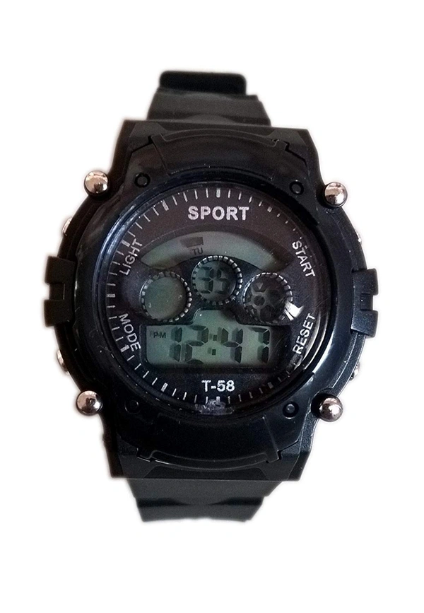 MVS 12/24 Hrs Format Digital Time Day and Date Stop Watch and Back Light - Black, Free, 200