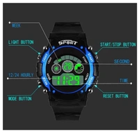MVS 12/24 Hrs Format Digital Time Day and Date Stop Watch and Back Light - Black, Free, 200