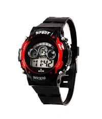 MVS Digital Sports Watch with 7 Lights, Alarm, Stop Watch, 12/24 Hrs Format, Back Light, Day & Date for Boys/Girls - Red, Free, 150