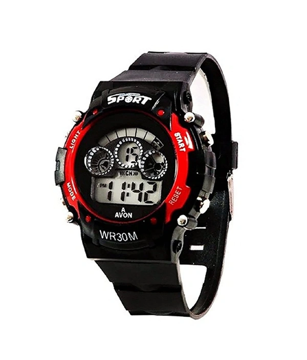 MVS Digital Sports Watch with 7 Lights, Alarm, Stop Watch, 12/24 Hrs Format, Back Light, Day & Date for Boys/Girls - Red, Free, 150