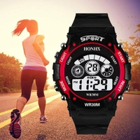 MVS Digital Sports Watch with 7 Lights, Alarm, Stop Watch, 12/24 Hrs Format, Back Light, Day & Date for Boys/Girls - Red, Free, 150