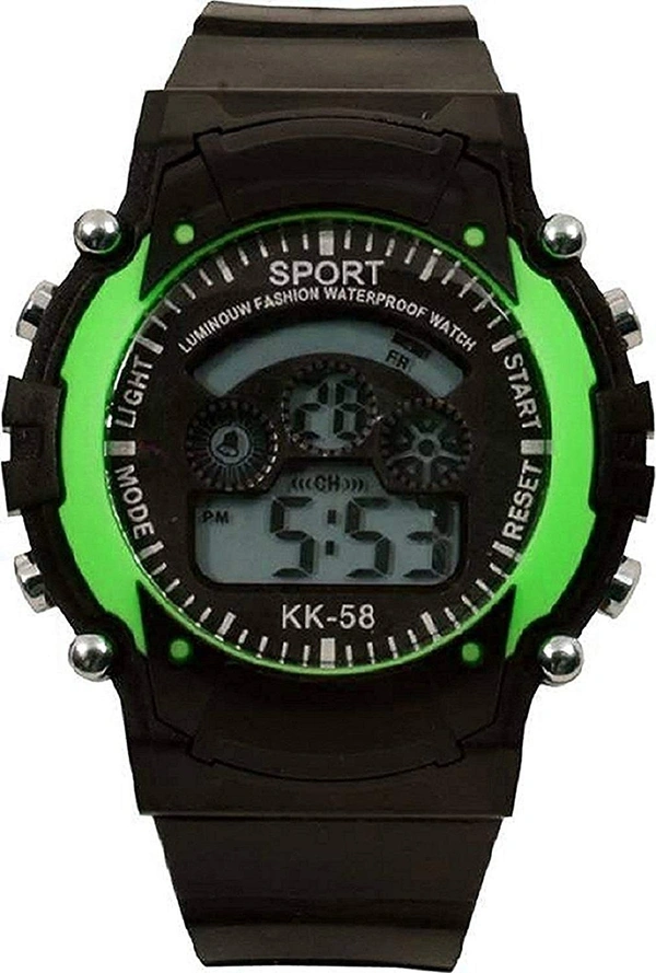 MVS 12/24 Hrs Format Digital Time Day and Date Stop Watch and Back Light - Green, Free