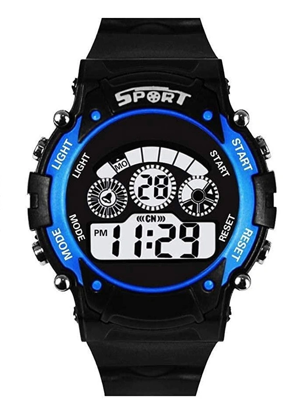 MVS 12/24 Hrs Format Digital Time Day and Date Stop Watch and Back Light - Blue, Free