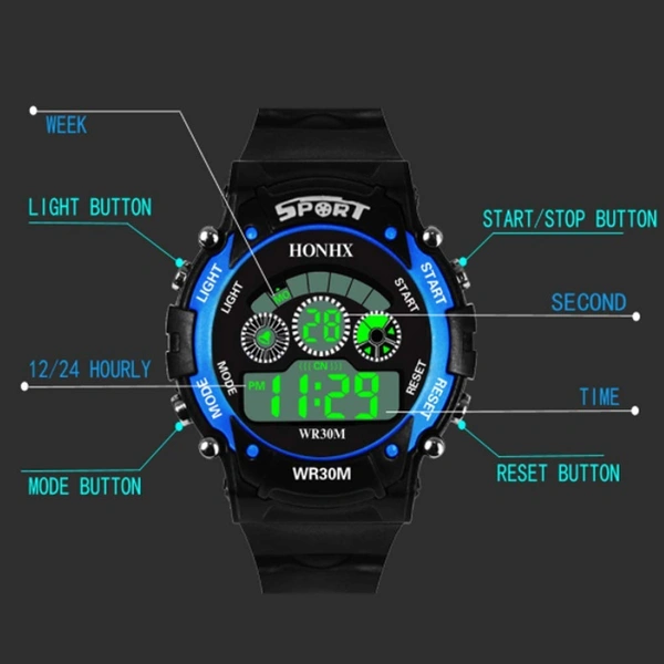 MVS 12/24 Hrs Format Digital Time Day and Date Stop Watch and Back Light - Blue, Free