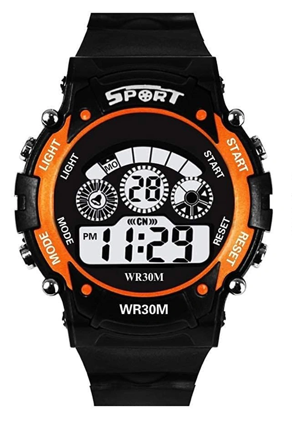MVS 12/24 Hrs Format Digital Time Day and Date Stop Watch and Back Light - orange, Free