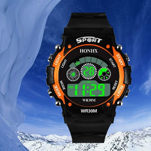 MVS 12/24 Hrs Format Digital Time Day and Date Stop Watch and Back Light - orange, Free