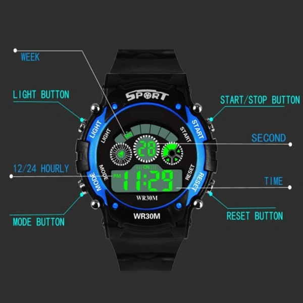 MVS 12/24 Hrs Format Digital Time Day and Date Stop Watch and Back Light - orange, Free