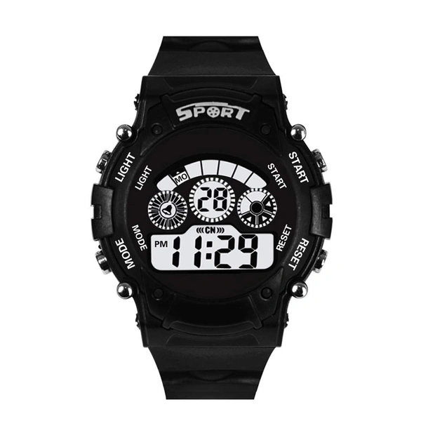 MVS 12/24 Hrs Format Digital Time Day and Date Stop Watch and Back Light - Black, Free