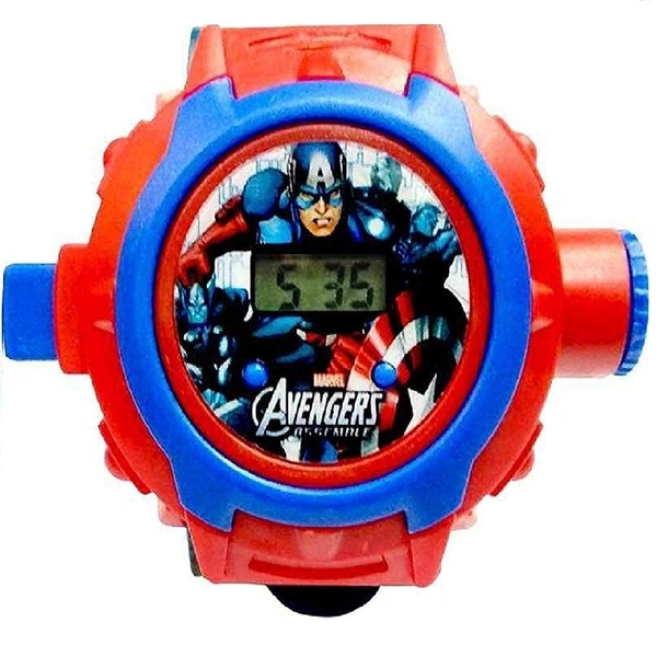 MVS 24 Projecter Images Unisex Kids PVC Band Light weight Digital Wrist Watch-Avenger  - Red (Avenger ), Free