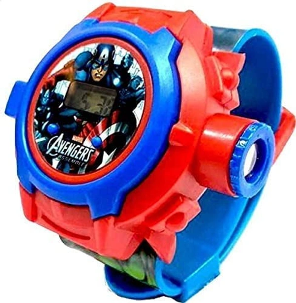 MVS 24 Projecter Images Unisex Kids PVC Band Light weight Digital Wrist Watch-Avenger  - Red (Avenger ), Free
