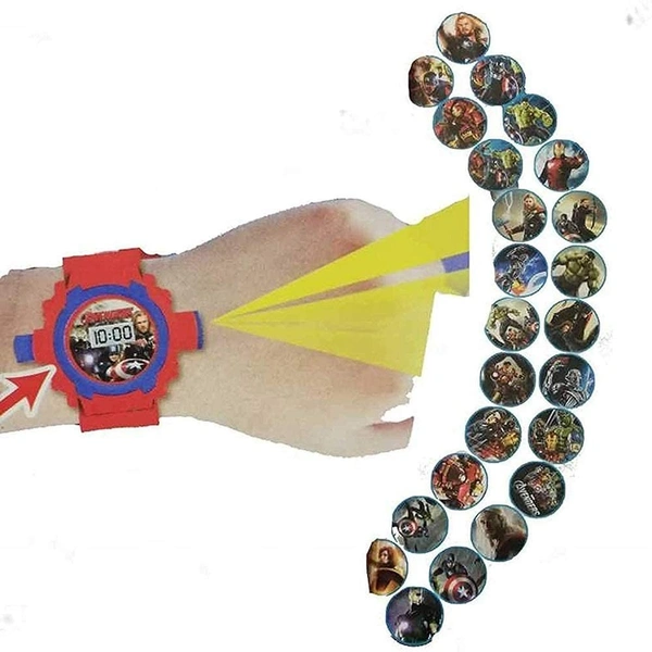 MVS 24 Projecter Images Unisex Kids PVC Band Light weight Digital Wrist Watch-Avenger  - Red (Avenger ), Free