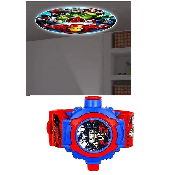 MVS 24 Projecter Images Unisex Kids PVC Band Light weight Digital Wrist Watch-Avenger  - Red (Avenger ), Free