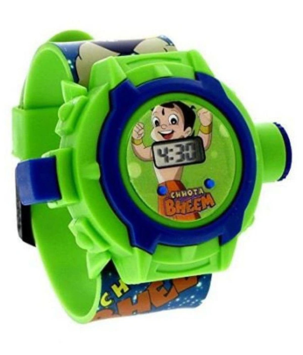 MVS 24 Projector Images Unisex Kids PVC Band Light weight Digital Wrist Watch-Chota Bheema  - Green (Chota Bheem), Free