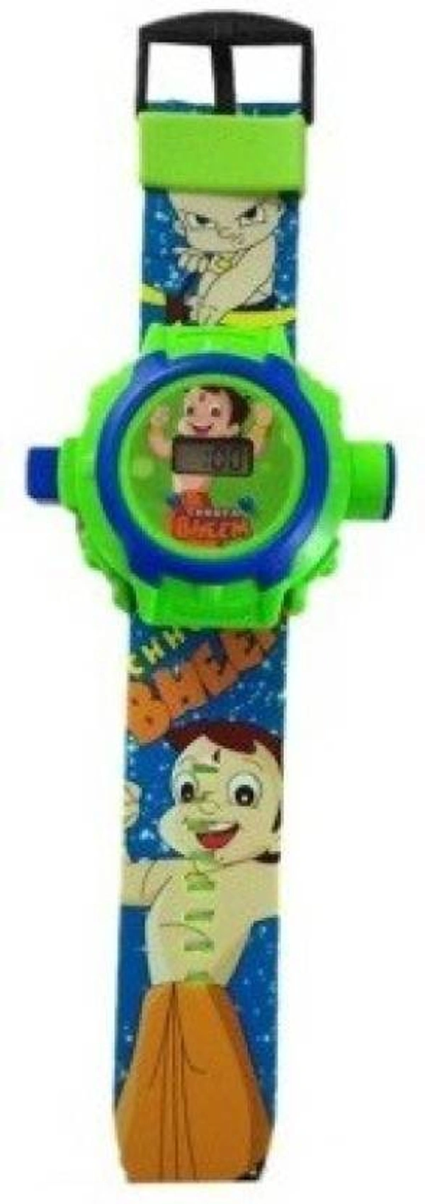 MVS 24 Projector Images Unisex Kids PVC Band Light weight Digital Wrist Watch-Chota Bheema  - Green (Chota Bheem), Free
