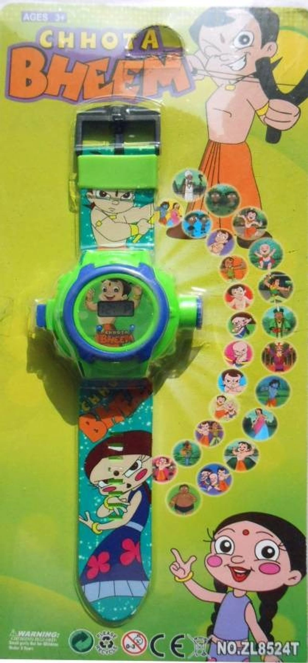 MVS 24 Projector Images Unisex Kids PVC Band Light weight Digital Wrist Watch-Chota Bheema  - Green (Chota Bheem), Free