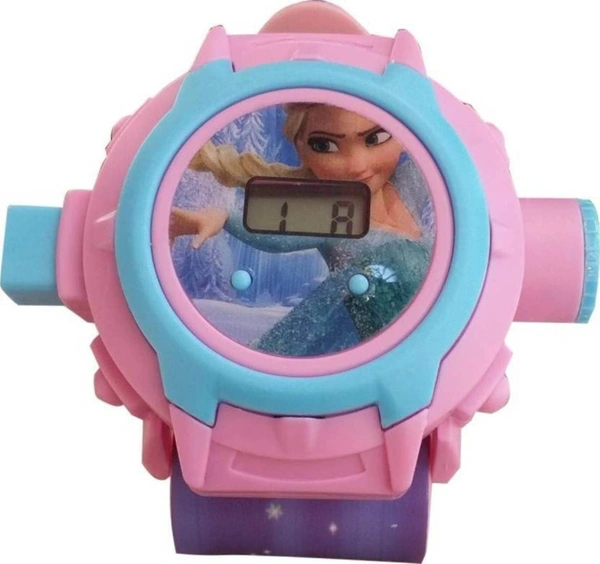 MVS 24 Projecter Images Unisex Kids PVC Band Light weight Digital Wrist Watch-Frozen  - Sky-blue (Frozen), Free