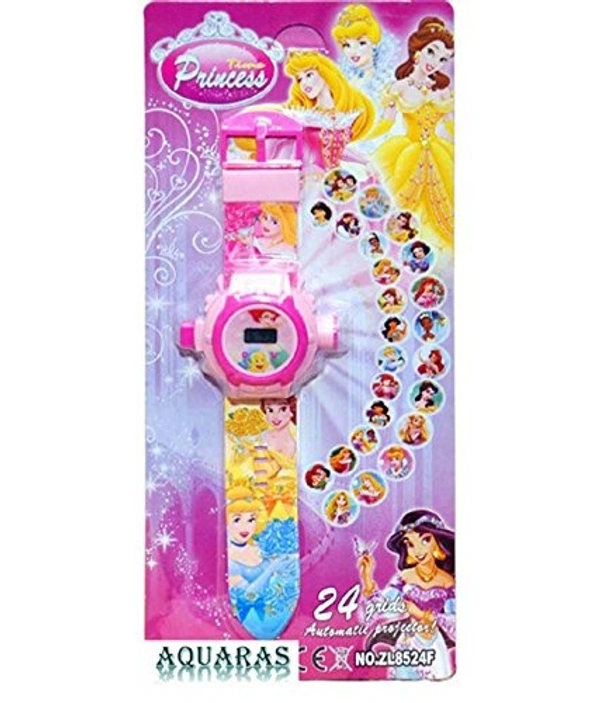 MVS 24 Projecter Images Unisex Kids PVC Band Light weight Digital Wrist Watch-Princess  - Pink (Princess ), Free