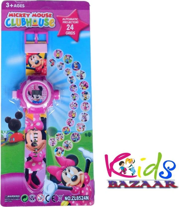 MVS 24 Projecter Images Unisex Kids PVC Band Light weight Digital Wrist Watch-Mikky mouse  - Pink (Mikky Mouse ), Free