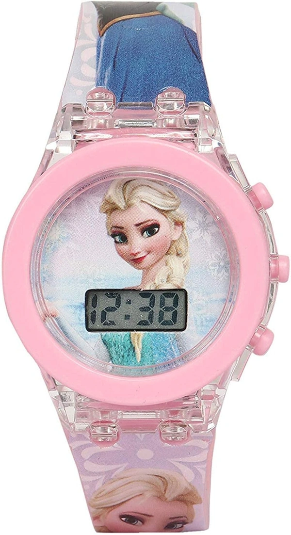 MVS Classic Girls Glowing Watch With 7 Colors Fleshing Lights - Pink (Frozen ), Free