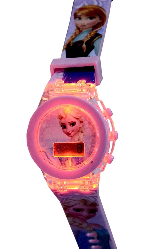 MVS Classic Girls Glowing Watch With 7 Colors Fleshing Lights - Pink (Frozen ), Free