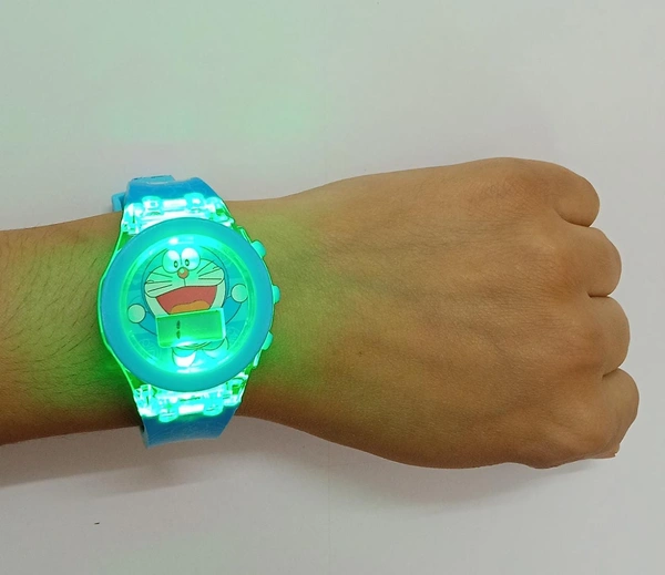 MVS Classic  Glowing Watch with 7 Colors Fleshing Lights-Doraemon  - SkyBlue (Doraemon), free
