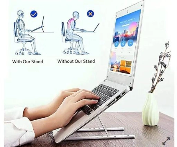 Portable Invisible Laptop Riser Stand With Premium Metal Folding Portable Laptop Stand  - Silver