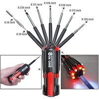  8 in 1 Multi Purpose  Portable Screwdriver Tools Set With LED Light  - Black