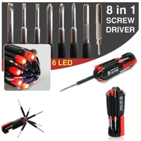  8 in 1 Multi Purpose  Portable Screwdriver Tools Set With LED Light  - Black